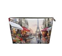 Neceser de viaje de piel dorada, reutilizable, pintura al óleo de París, escena de la calle de París, bolsa de almacenamiento, kit de afeitado para uso diario, vacaciones, Gold, Talla única