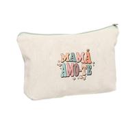 Neceser de Viaje de Tela Blanca Mensaje Día de la Madre en Portugués, Estuche Maquillaje, Regalo para Mamá, Amo Te, 15 cm