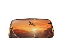 Neceser de Viaje de tribus nativas Americanas, Neceser Grande para lápices para Mujeres y Hombres, Monedero de Cuero con Cremallera.