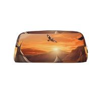 Neceser de Viaje de tribus nativas Americanas, Neceser Grande para lápices para Mujeres y Hombres, Monedero de Cuero con Cremallera.