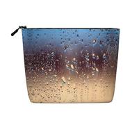 Neceser de viaje de una sola capa con estampado de amanecer rojo, adecuado para viajes de negocios y uso diario., Gotas de lluvia sobre cristal, Talla única