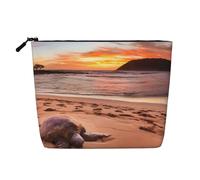 Neceser de viaje de una sola capa con estampado de ciudad de pueblo cubierto de nieve, adecuado para viajes de negocios y uso diario., Tortuga marina puesta de sol, Talla única