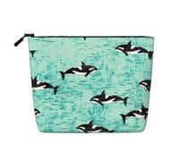 Neceser de viaje de una sola capa con estampado de huellas de mascotas, adecuado para viajes de negocios y uso diario., Ballena del Océano Pacífico, Talla única