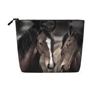 Neceser de viaje de una sola capa con estampado de murciélago vampiro, ideal para viajes de negocios y uso diario., Dos bonitos caballos, Talla única