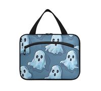 Neceser de viaje grande con gancho para colgar de dibujos animados, color blanco, diseño de Feliz Halloween, bolsa unisex para artículos de aseo personal para hombres, bolso de viaje de mano para