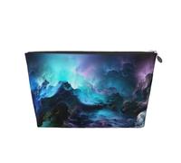 Neceser de viaje grande de cuero dorado - Bolsa organizadora de maquillaje portátil reutilizable con diseño gráfico 3D universo espacial con cremallera, Silver, Talla única