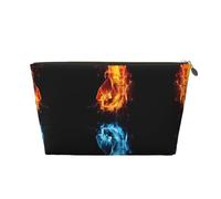 Neceser de viaje grande de cuero dorado - Bolsa organizadora de maquillaje portátil reutilizable con estampado de hielo y fuego con cremallera, Gold, Talla única
