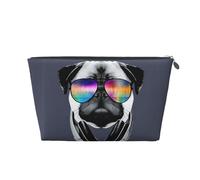 Neceser de viaje grande de cuero dorado - Bolsa organizadora de maquillaje portátil reutilizable con estampado de perro de ojos con cremallera, Silver, Talla única