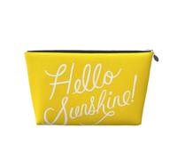 Neceser de viaje grande de cuero dorado - Bolsa organizadora de maquillaje portátil reutilizable con estampado de Hello Sunshine con cremallera, Silver, Talla única