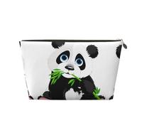 Neceser de viaje grande de cuero dorado - Bolsa organizadora de maquillaje portátil reutilizable con estampado de panda lindo con cremallera, Gold, Talla única