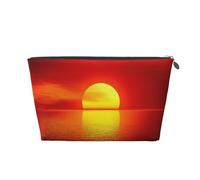 Neceser de viaje grande de cuero dorado - Bolsa organizadora de maquillaje portátil reutilizable con estampado de amanecer rojo con cremallera, Silver, Talla única