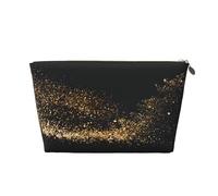 Neceser de viaje grande de cuero dorado - Bolsa organizadora de maquillaje portátil reutilizable con estampado de arena dorada y negra con cremallera, Gold, Talla única
