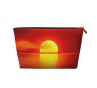 Neceser de viaje grande de cuero dorado - Bolsa organizadora de maquillaje portátil reutilizable con estampado de amanecer rojo con cremallera, Gold, Talla única