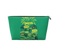 Neceser de viaje grande de cuero dorado - Bolsa organizadora de maquillaje portátil reutilizable con estampado de piña psicológica con cremallera, Silver, Talla única