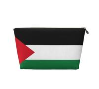 Neceser de viaje grande de cuero dorado - Bolsa organizadora de maquillaje portátil reutilizable con estampado de bandera del Estado de Palestina con cremallera, Gold, Talla única
