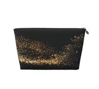 Neceser de viaje grande de cuero dorado - Bolsa organizadora de maquillaje portátil reutilizable con estampado de arena dorada y negra con cremallera, Silver, Talla única
