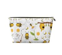 Neceser de viaje grande de cuero dorado - Bolsa organizadora de maquillaje portátil reutilizable con estampado de abejas voladoras margaritas miel con cremallera, Gold, Talla única