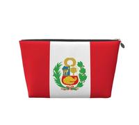 Neceser de viaje grande de cuero dorado - Bolsa organizadora de maquillaje portátil reutilizable con estampado de la bandera de Perú con cremallera, Silver, Talla única