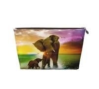 Neceser de viaje grande de cuero dorado - Bolsa organizadora de maquillaje portátil reutilizable con estampado de elefante africano con cremallera, Gold, Talla única