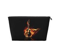 Neceser de viaje grande de cuero dorado - Guitarra de fuego reutilizable (1) bolsa organizadora portátil de maquillaje con cremallera, Silver, Talla única