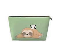 Neceser de viaje grande de cuero dorado, reutilizable, bonito panda y perezoso, organizador de maquillaje portátil con cremallera, Gold, Talla única