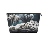 Neceser de viaje grande de cuero dorado, reutilizable, con estampado de muchos tigres blancos, organizador de maquillaje portátil con cremallera, Gold, Talla única