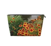 Neceser de viaje grande de cuero dorado - Reutilizable crisantemo celestial (1) bolsa organizadora de maquillaje portátil con cremallera, Silver, Talla única