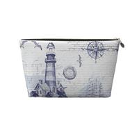 Neceser de viaje grande de cuero dorado, reutilizable, diseño de brújula náutica, bolsa organizadora de maquillaje portátil con cremallera, Gold, Talla única