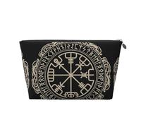 Neceser de viaje grande de cuero dorado, reutilizable, diseño mágico nórdico, runas nórdicas, brújula, bolsa organizadora portátil con cremallera, Silver, Talla única
