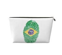 Neceser de viaje grande de cuero dorado, reutilizable, estampado de Brasil, organizador de maquillaje portátil con cremallera, Gold, Talla única