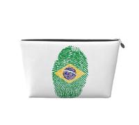 Neceser de viaje grande de cuero dorado, reutilizable, estampado de Brasil, organizador de maquillaje portátil con cremallera, Silver, Talla única