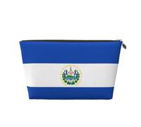 Neceser de viaje grande de cuero dorado, reutilizable, estampado de El Salvador, organizador de maquillaje portátil con cremallera, Silver, Talla única