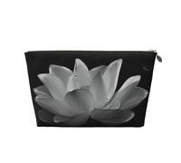 Neceser de viaje grande de cuero dorado, reutilizable, estampado de flores blancas y negras, organizador de maquillaje portátil con cremallera, Gold, Talla única