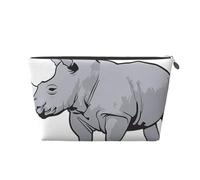 Neceser de viaje grande de cuero dorado, reutilizable, estampado de rinoceronte, portátil, organizador de maquillaje con cremallera, Silver, Talla única