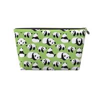 Neceser de viaje grande de cuero dorado, reutilizable, fondo verde, estampado de panda, portátil, organizador de maquillaje con cremallera, Gold, Talla única