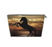 Neceser de viaje grande de cuero dorado - Reutilizable The Sunset Stallion (1) bolsa organizadora de maquillaje portátil con cremallera, Gold, Talla única