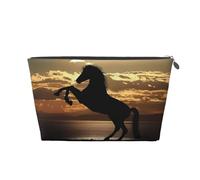 Neceser de viaje grande de cuero dorado - Reutilizable The Sunset Stallion (1) bolsa organizadora de maquillaje portátil con cremallera, Silver, Talla única
