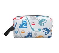 Neceser de viaje grande - Elementos de hockey creativo diseño de impresión completa, organizador portátil de artículos de tocador, bolsa multiusos para maquillaje, Blanco, Talla única