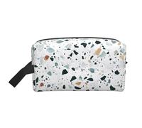 Neceser de viaje grande - Kit de aseo reutilizable con estampado de mármol de terrazo pastel, organizador portátil para maquillaje, artículos esenciales diarios, blanco, talla única, Blanco, One Size