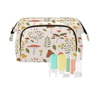Neceser de viaje, neceser de maquillaje, vintage, botánico, hierbas silvestres, para mujeres, hombres y niñas, flores, ramas, hojas, hongos, impermeable, organizador de maquillaje, bolsa organizadora