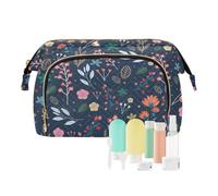 Neceser de viaje para cosméticos, bolsa de maquillaje de verano, flores florales, hojas para mujeres, hombres y niñas, flores silvestres, bolsa organizadora de cosméticos impermeable para artículos