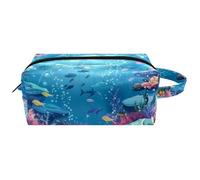 Neceser de viaje para cosméticos con asa, Ocean and The Underwater World, resistente al agua, organizador de accesorios para mujeres y niñas, Multicolor 09, 8.2x3.1x3.5 in/21x8x9 cm