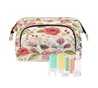 Neceser de viaje para cosméticos, neceser de maquillaje, diseño floral, hojas de rosa, para mujeres, hombres y niñas, flores silvestres, impermeable, organizador de maquillaje, bolsa organizadora para