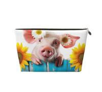 Neceser de viaje para maquillaje, diseño de ancla náutica, azul y blanco, con rayas geométricas, gran capacidad, para mujeres, novias, accesorios de aseo, Funny Pig on the Wooden Board Rustic