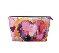 Neceser de viaje para maquillaje, diseño de corazones de telaraña, gran capacidad, para mujeres, novias, accesorios de aseo, Pintura al óleo con forma de corazón, One Size