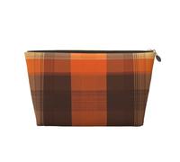 Neceser de viaje para maquillaje, diseño de flor de cactus rosa, gran capacidad, para mujeres, novias, accesorios de aseo, Cuadrícula marrón y naranja, One Size