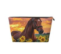 Neceser de viaje para maquillaje, diseño de flor de cactus rosa, gran capacidad, para mujeres, novias, accesorios de aseo, Girasol de caballo marrón, One Size