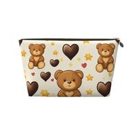 Neceser de viaje para maquillaje, diseño de flor de cactus rosa, gran capacidad, para mujeres, novias, accesorios de aseo, Oso de peluche marrón con corazones y estrellas, One Size