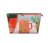Neceser de viaje para maquillaje, diseño de hojas verdes y naranjas, bolsa de cosméticos de gran capacidad para mujeres, novias, accesorios de aseo personal, Orange By the Afternoon Tea Window, One