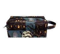Neceser de viaje para mujer, bolsa de cosméticos de microfibra de cuero para maquillaje, práctico organizador con cremallera, casas embrujadas de Halloween, lápida de árbol muerto, multicolor,